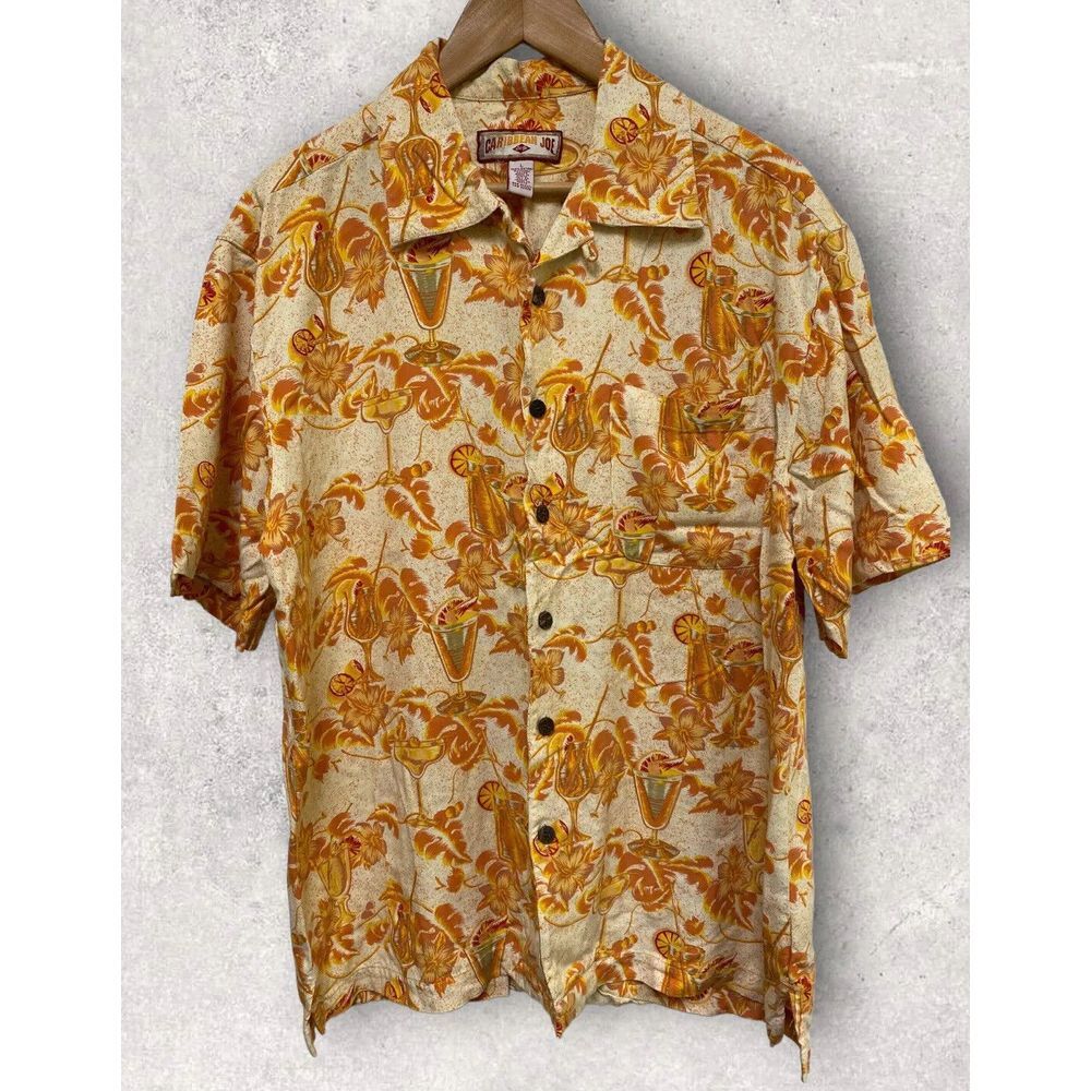 Caribbean Joe Men's Hawaiian Short Sleeve Casual Button Down Shirt Orange Size L